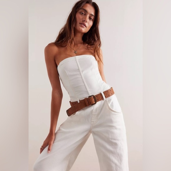 New! We the Free Denim Je Suis Pret Strapless Barrel White Jumpsuit 🤍Medium NWT! - Picture 3 of 10